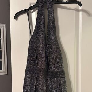 Laundry By Shelli Segal Sparkle Halter Straight-Leg Jumpsuit in Metallic Black